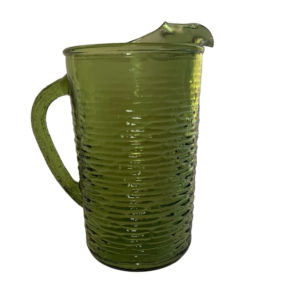 Anchor Hocking Soreno Crinkle Glass Juice Pitcher Avocado Green 1966-1970 - Picture 16 of 16